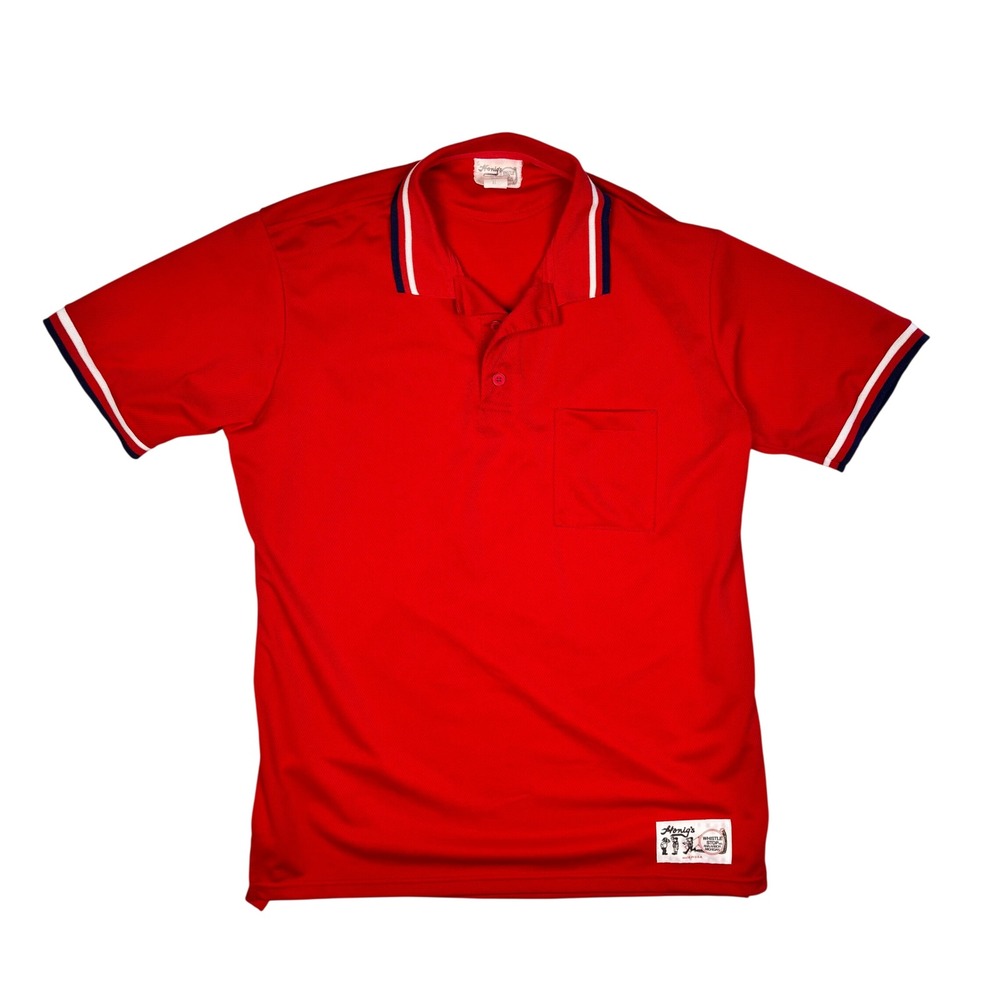 Honig's Whistle Stop Mens XL Red Referee Umpire Polo Shirt Mesh Made in USA HMLS